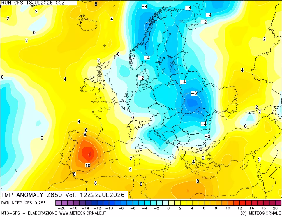 mappa 850 hPa Temp Anomaly vs Cli.No 1981-2010