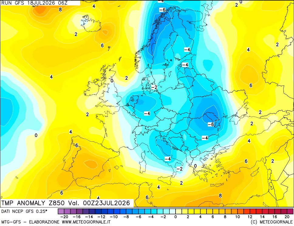 mappa 850 hPa Temp Anomaly vs Cli.No 1981-2010