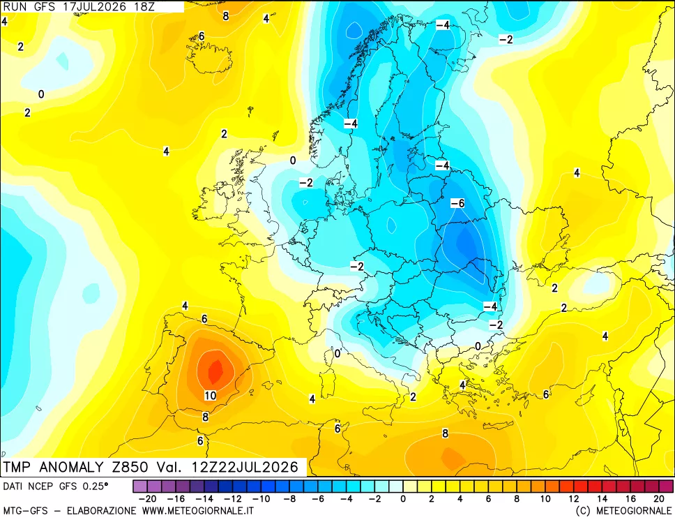 mappa 850 hPa Temp Anomaly vs Cli.No 1981-2010