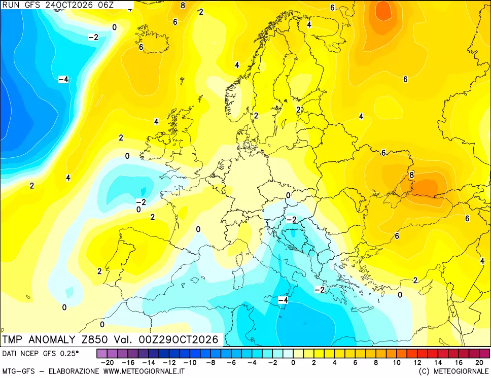 mappa 850 hPa Temp Anomaly vs Cli.No 1981-2010