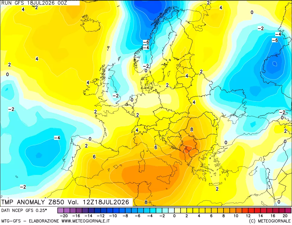 mappa 850 hPa Temp Anomaly vs Cli.No 1981-2010