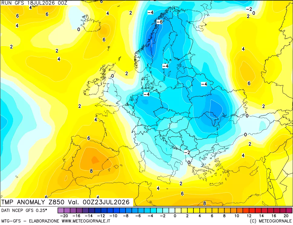 mappa 850 hPa Temp Anomaly vs Cli.No 1981-2010