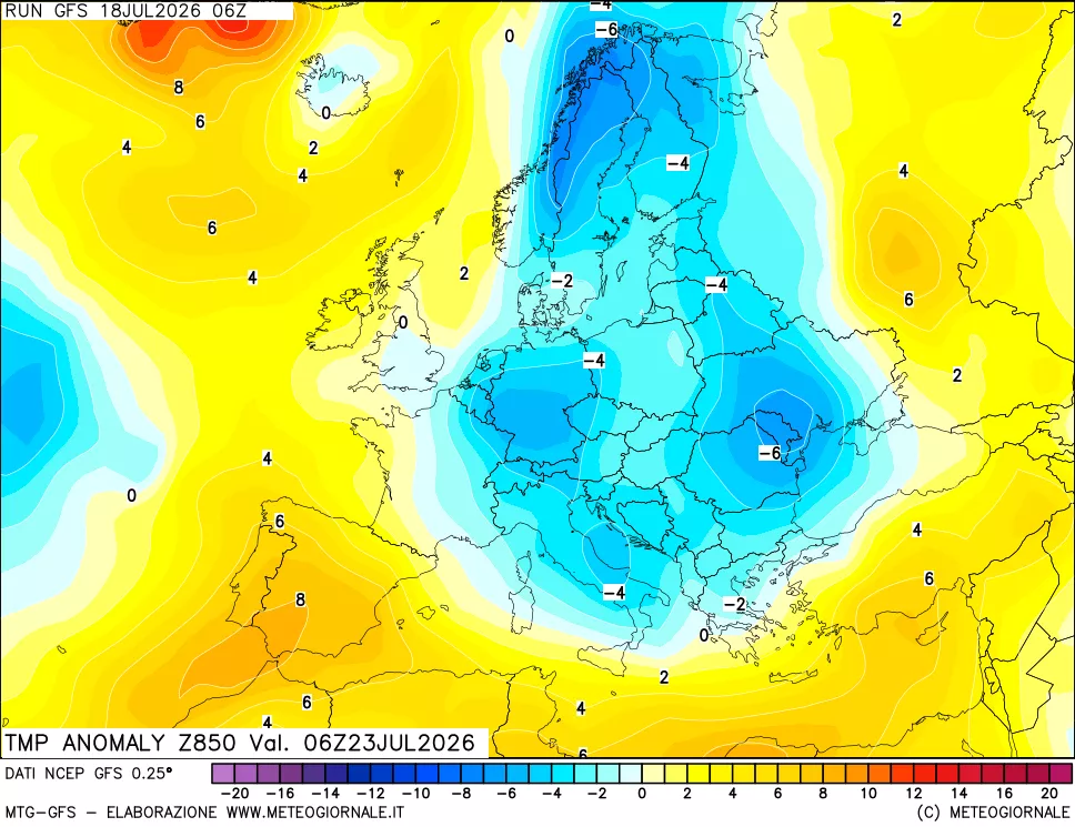 mappa 850 hPa Temp Anomaly vs Cli.No 1981-2010