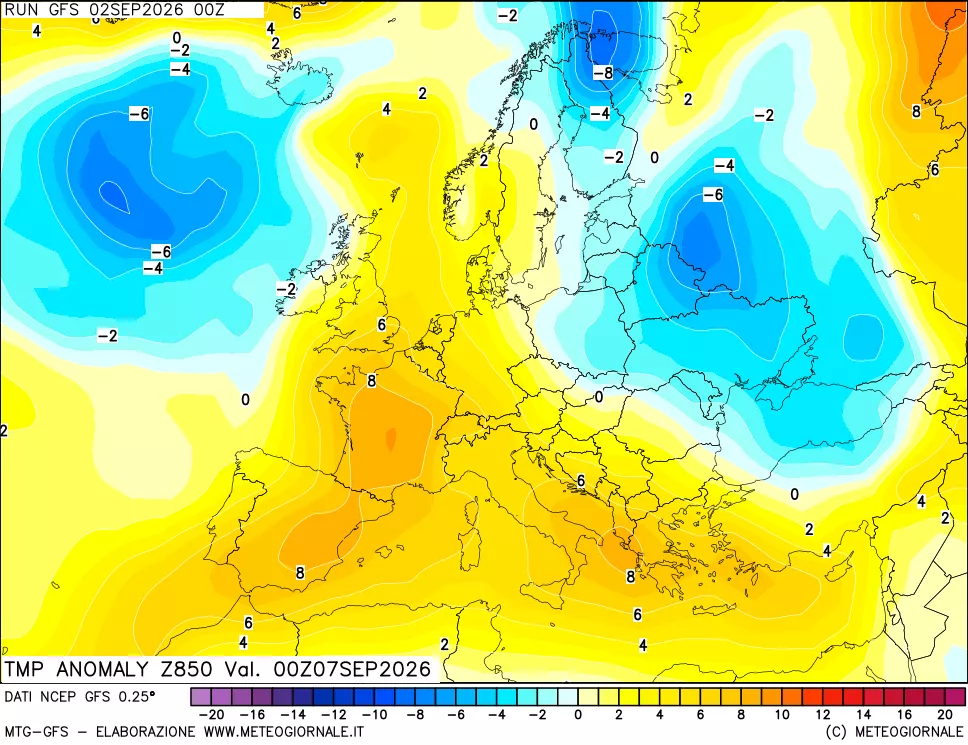 mappa 850 hPa Temp Anomaly vs Cli.No 1981-2010