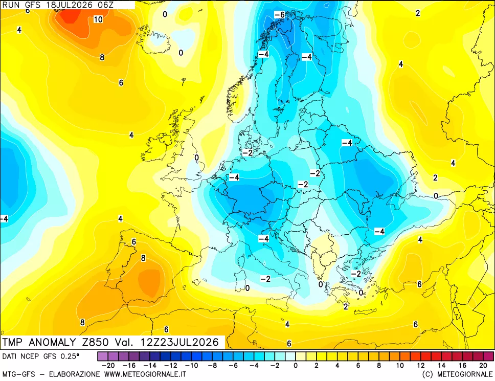 mappa 850 hPa Temp Anomaly vs Cli.No 1981-2010