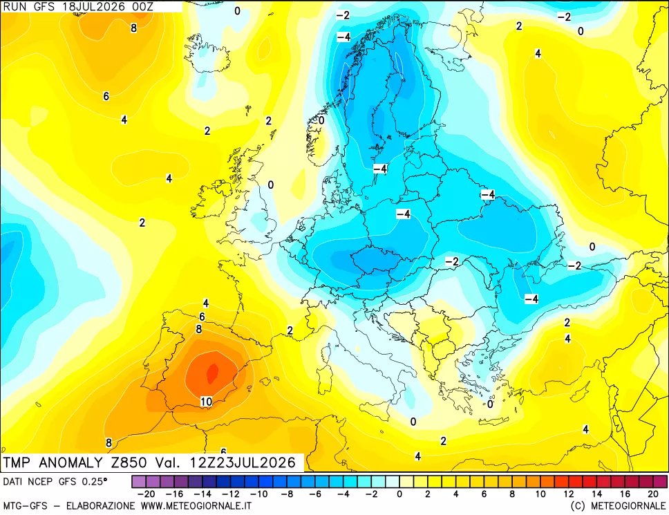mappa 850 hPa Temp Anomaly vs Cli.No 1981-2010