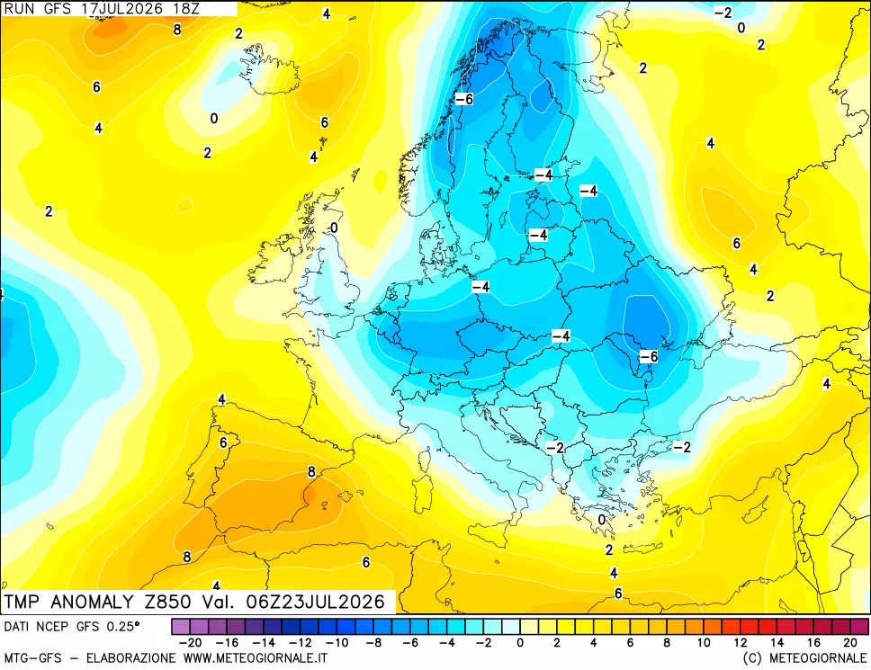 mappa 850 hPa Temp Anomaly vs Cli.No 1981-2010