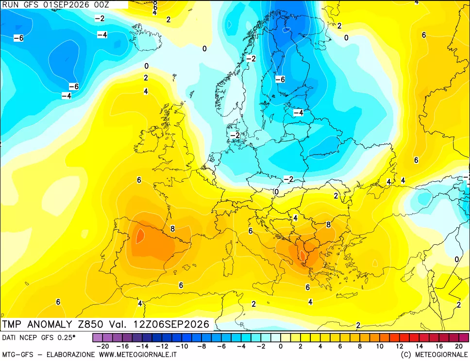 mappa 850 hPa Temp Anomaly vs Cli.No 1981-2010