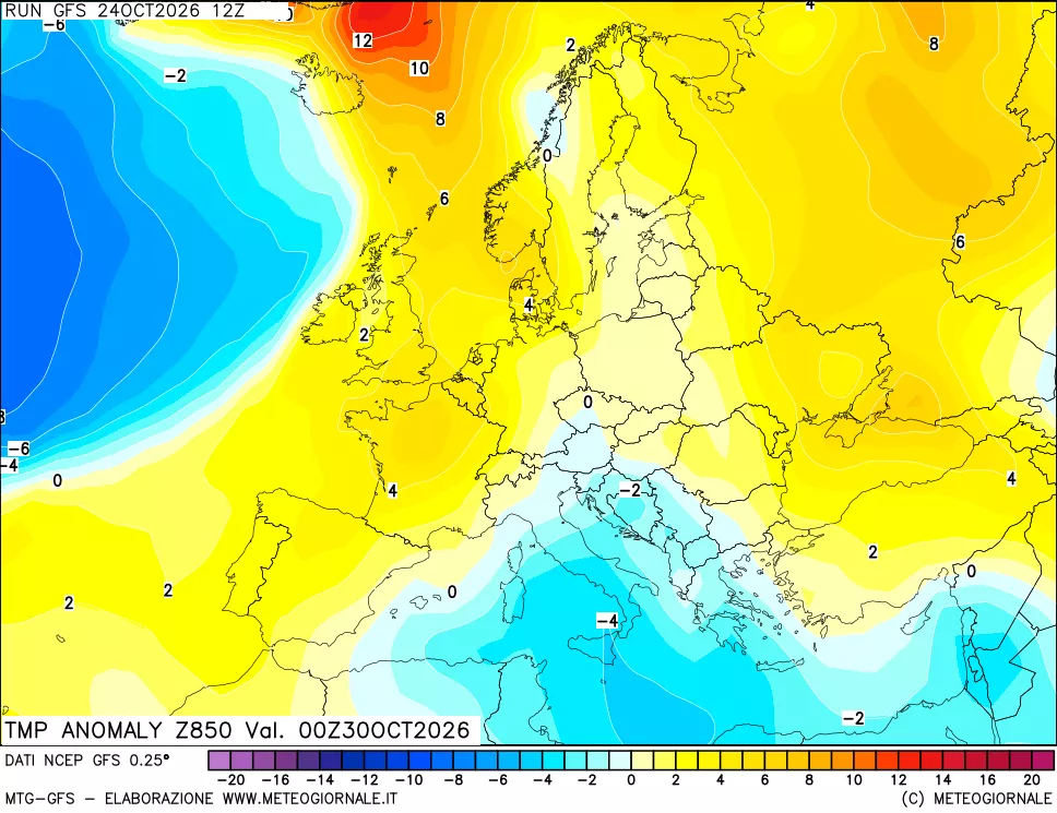 mappa 850 hPa Temp Anomaly vs Cli.No 1981-2010