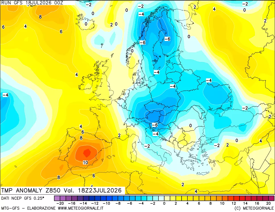mappa 850 hPa Temp Anomaly vs Cli.No 1981-2010