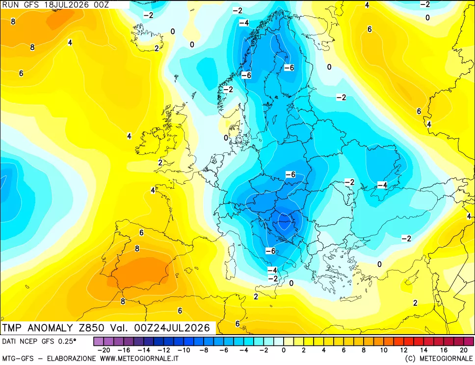 mappa 850 hPa Temp Anomaly vs Cli.No 1981-2010