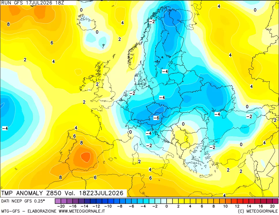 mappa 850 hPa Temp Anomaly vs Cli.No 1981-2010