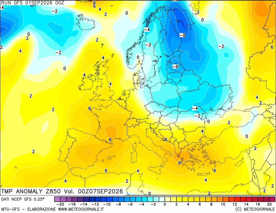 mappa 850 hPa Temp Anomaly vs Cli.No 1981-2010