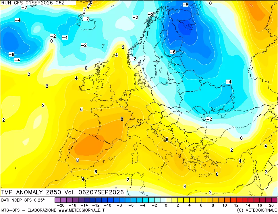 mappa 850 hPa Temp Anomaly vs Cli.No 1981-2010