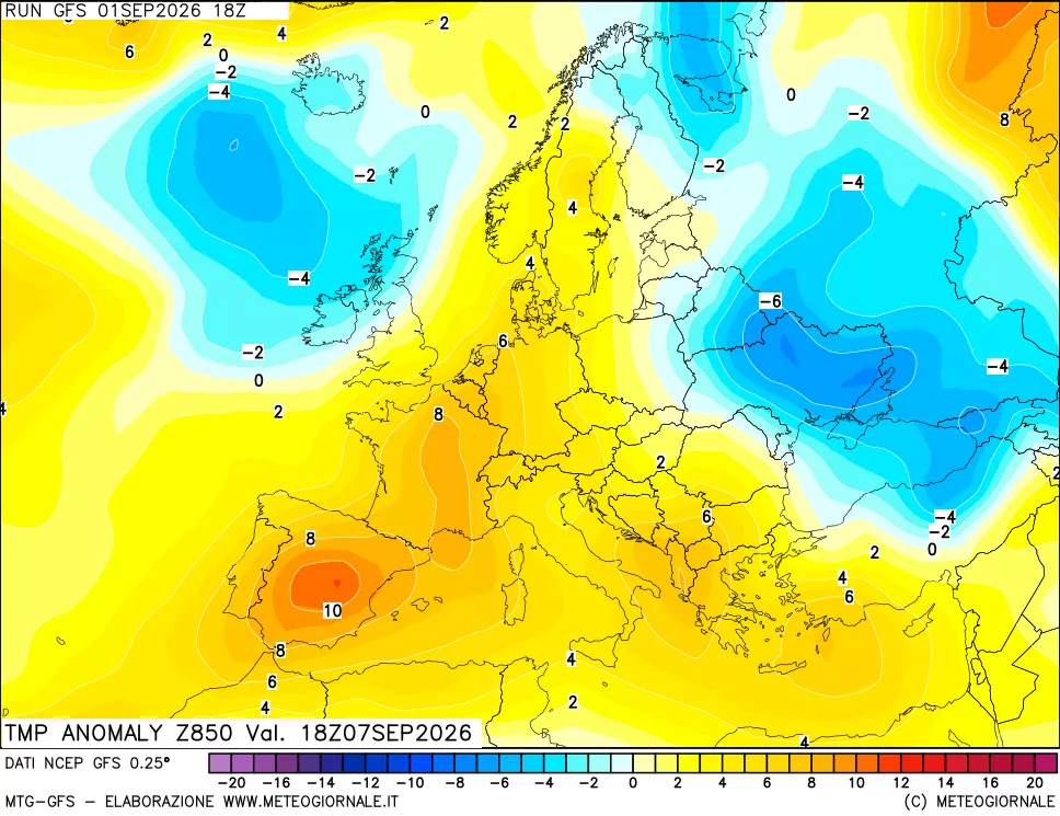 mappa 850 hPa Temp Anomaly vs Cli.No 1981-2010