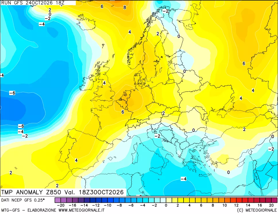 mappa 850 hPa Temp Anomaly vs Cli.No 1981-2010