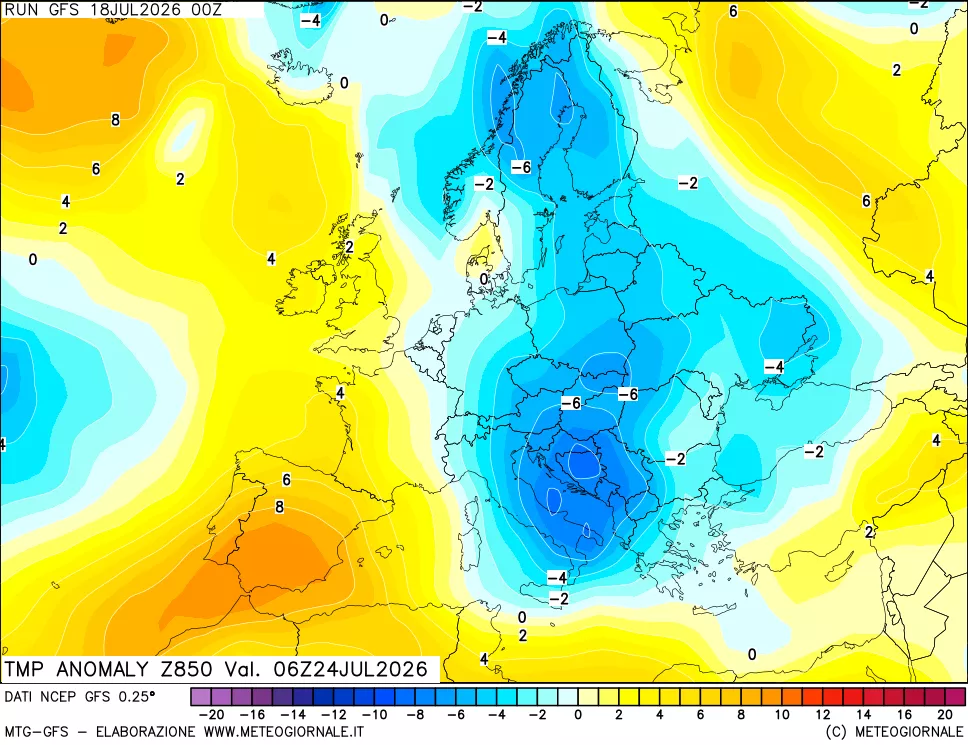 mappa 850 hPa Temp Anomaly vs Cli.No 1981-2010