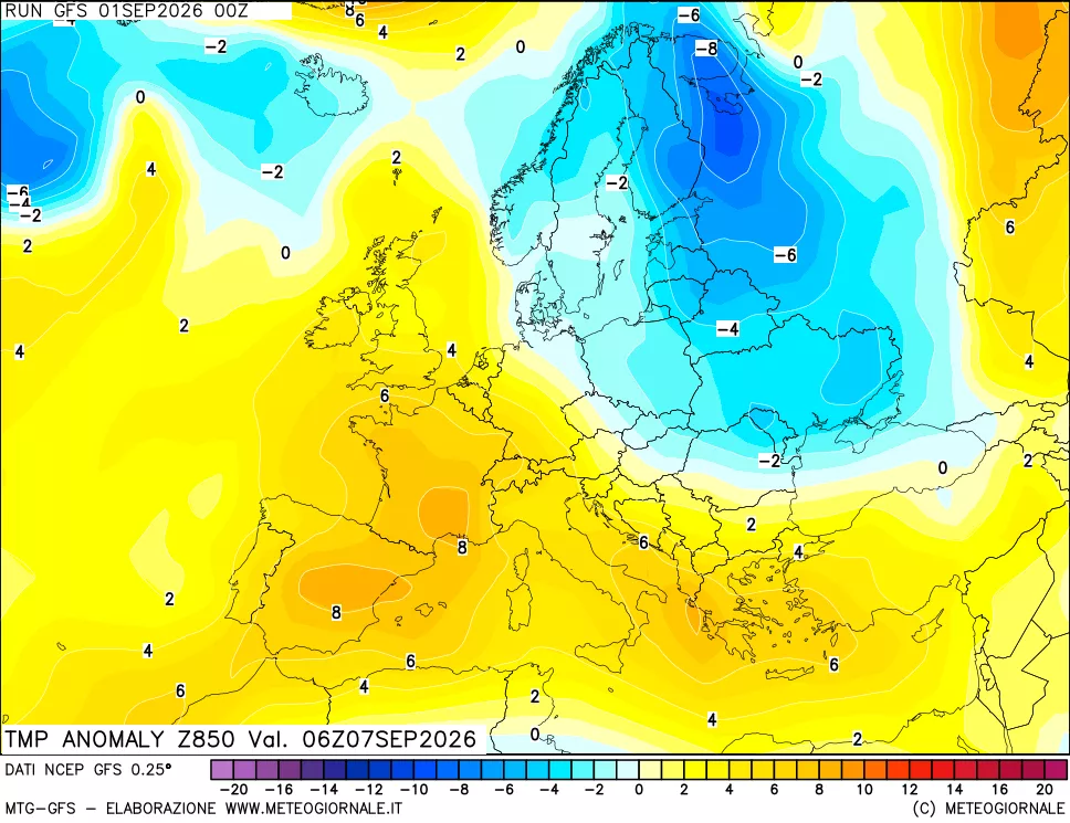 mappa 850 hPa Temp Anomaly vs Cli.No 1981-2010