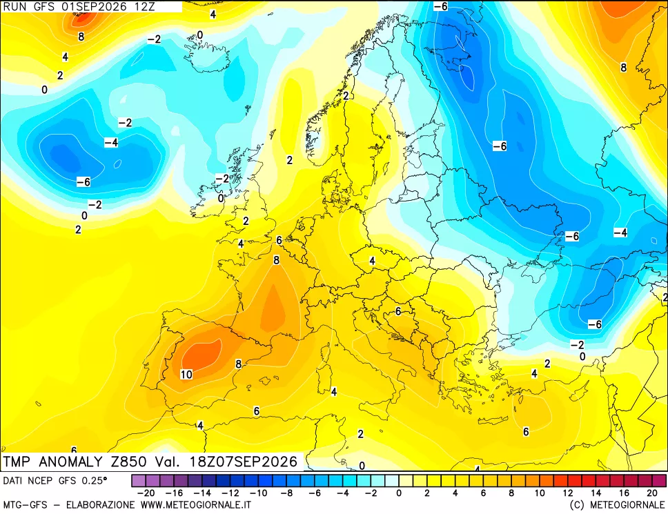 mappa 850 hPa Temp Anomaly vs Cli.No 1981-2010