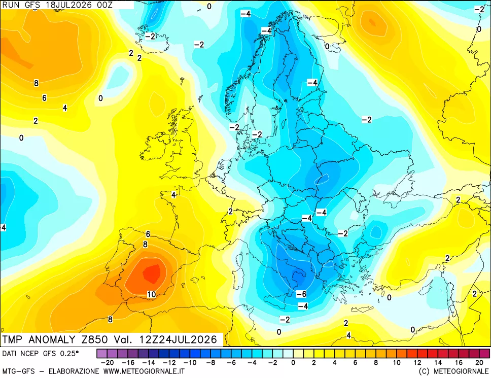 mappa 850 hPa Temp Anomaly vs Cli.No 1981-2010