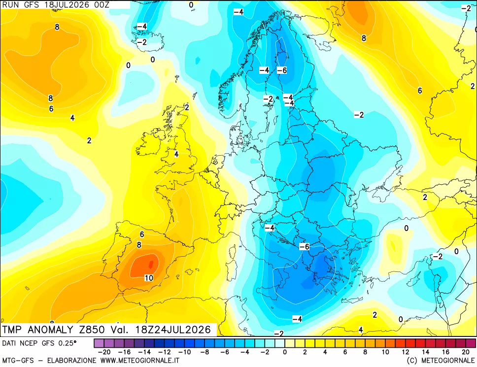 mappa 850 hPa Temp Anomaly vs Cli.No 1981-2010
