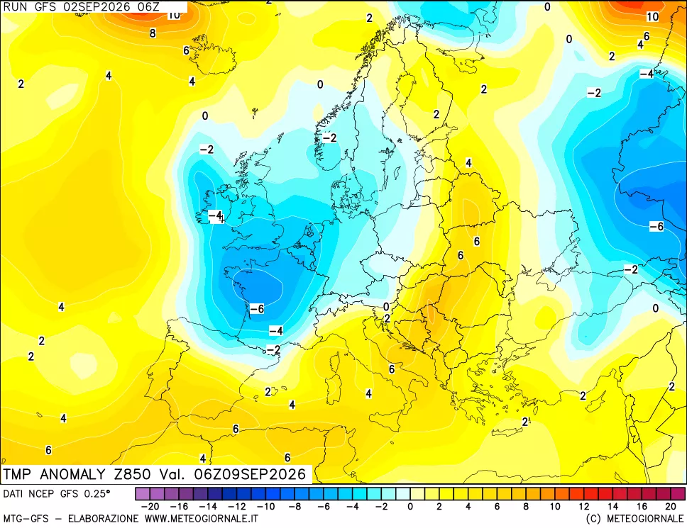 mappa 850 hPa Temp Anomaly vs Cli.No 1981-2010