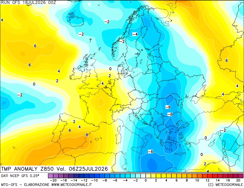 mappa 850 hPa Temp Anomaly vs Cli.No 1981-2010