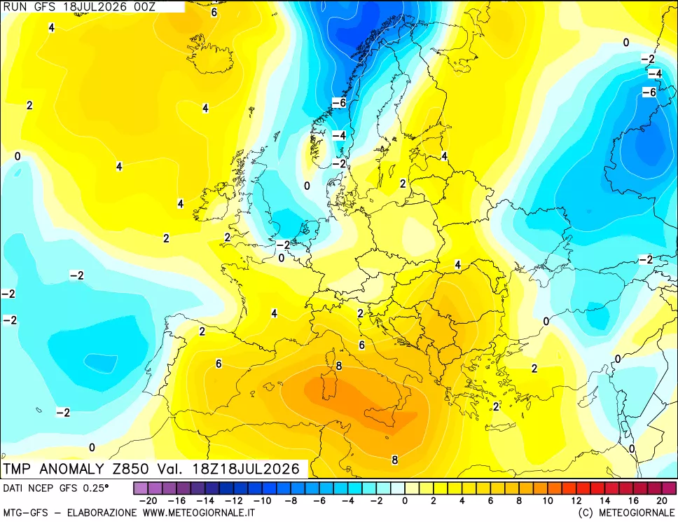 mappa 850 hPa Temp Anomaly vs Cli.No 1981-2010