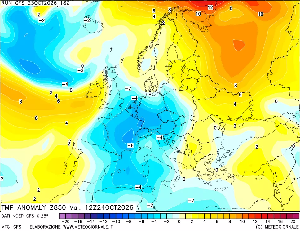mappa 850 hPa Temp Anomaly vs Cli.No 1981-2010
