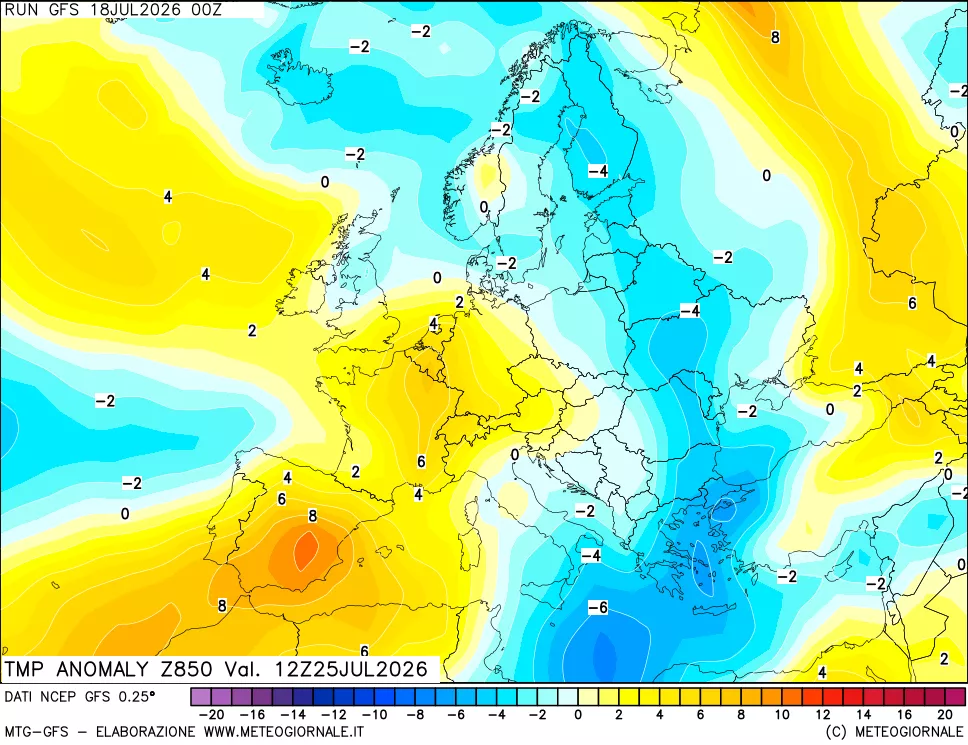 mappa 850 hPa Temp Anomaly vs Cli.No 1981-2010