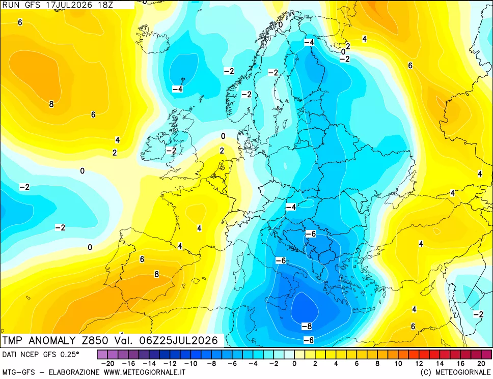 mappa 850 hPa Temp Anomaly vs Cli.No 1981-2010
