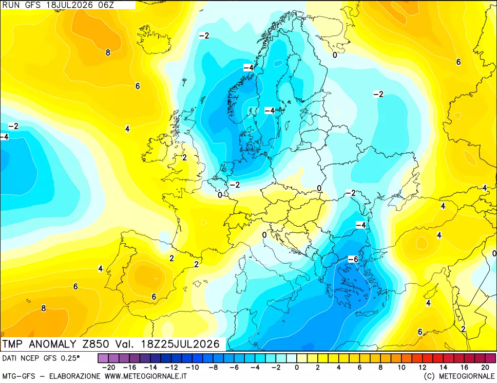 mappa 850 hPa Temp Anomaly vs Cli.No 1981-2010