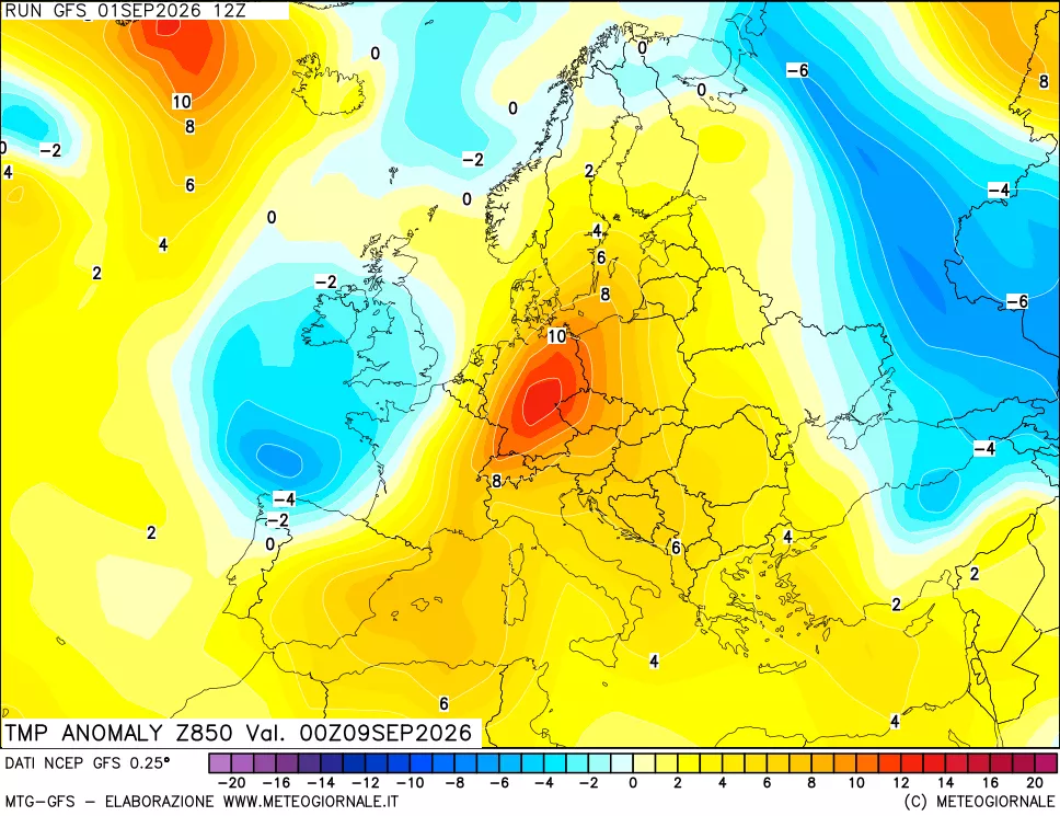 mappa 850 hPa Temp Anomaly vs Cli.No 1981-2010