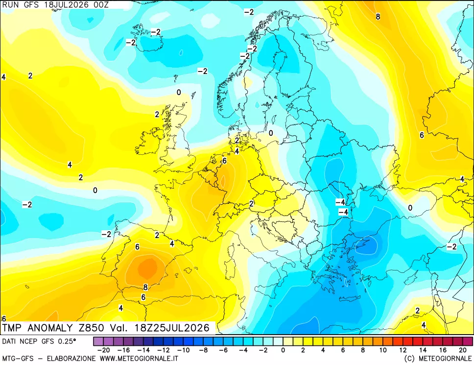 mappa 850 hPa Temp Anomaly vs Cli.No 1981-2010
