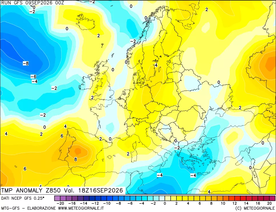 mappa 850 hPa Temp Anomaly vs Cli.No 1981-2010