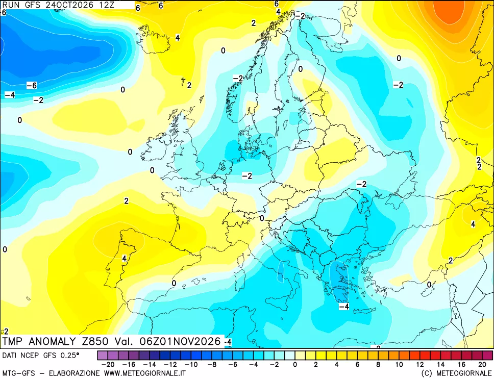 mappa 850 hPa Temp Anomaly vs Cli.No 1981-2010