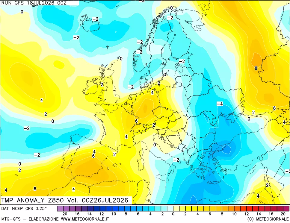 mappa 850 hPa Temp Anomaly vs Cli.No 1981-2010
