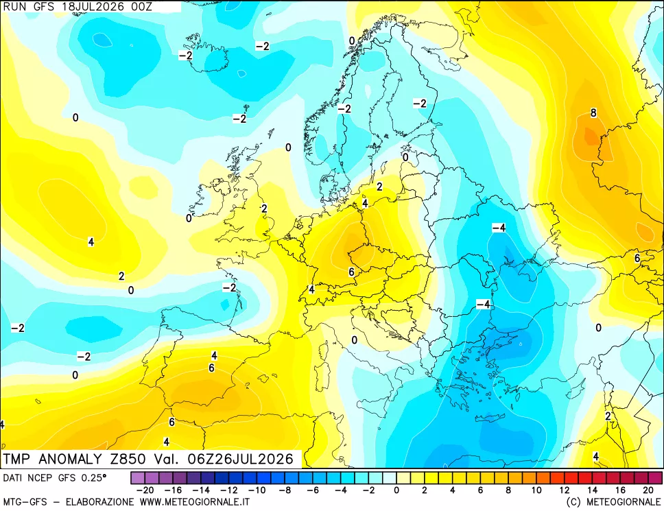 mappa 850 hPa Temp Anomaly vs Cli.No 1981-2010