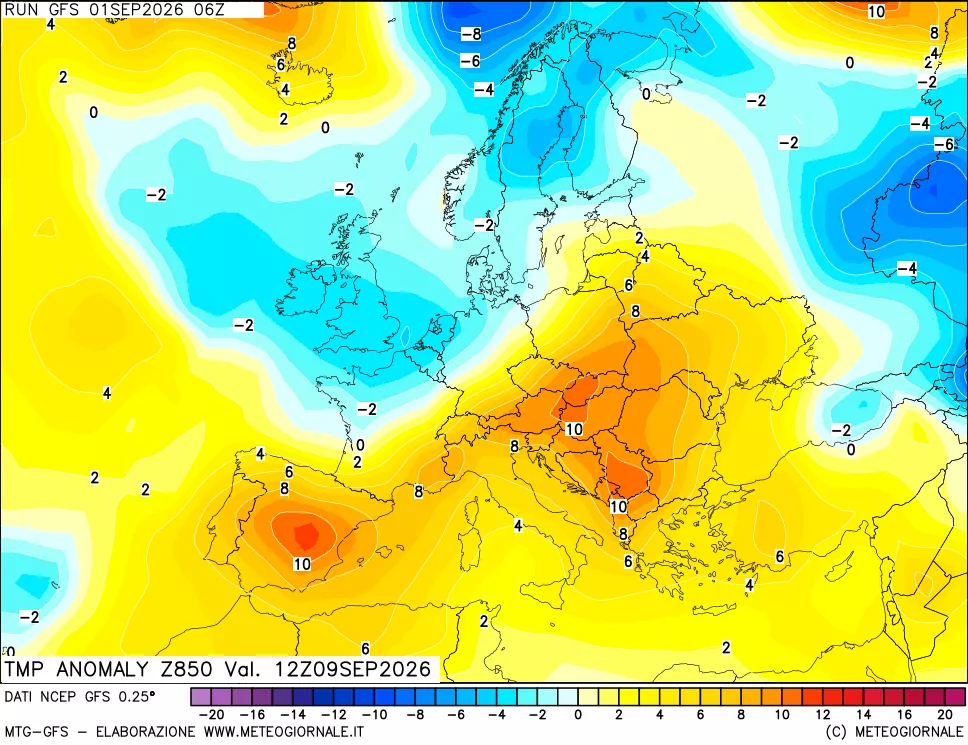 mappa 850 hPa Temp Anomaly vs Cli.No 1981-2010