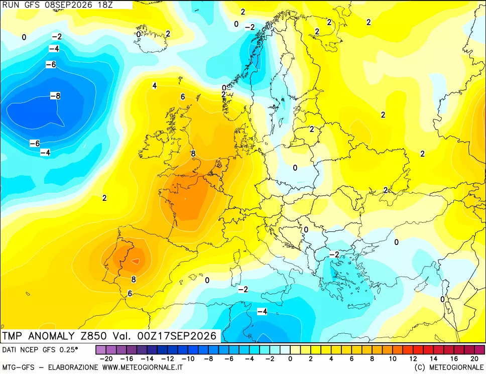 mappa 850 hPa Temp Anomaly vs Cli.No 1981-2010