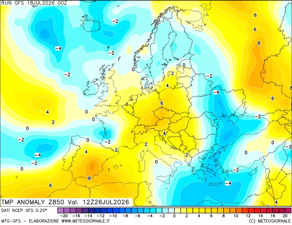 mappa 850 hPa Temp Anomaly vs Cli.No 1981-2010