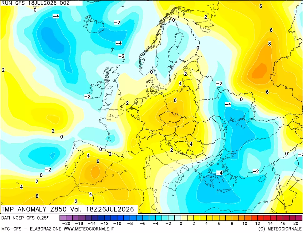 mappa 850 hPa Temp Anomaly vs Cli.No 1981-2010