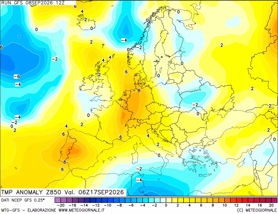mappa 850 hPa Temp Anomaly vs Cli.No 1981-2010