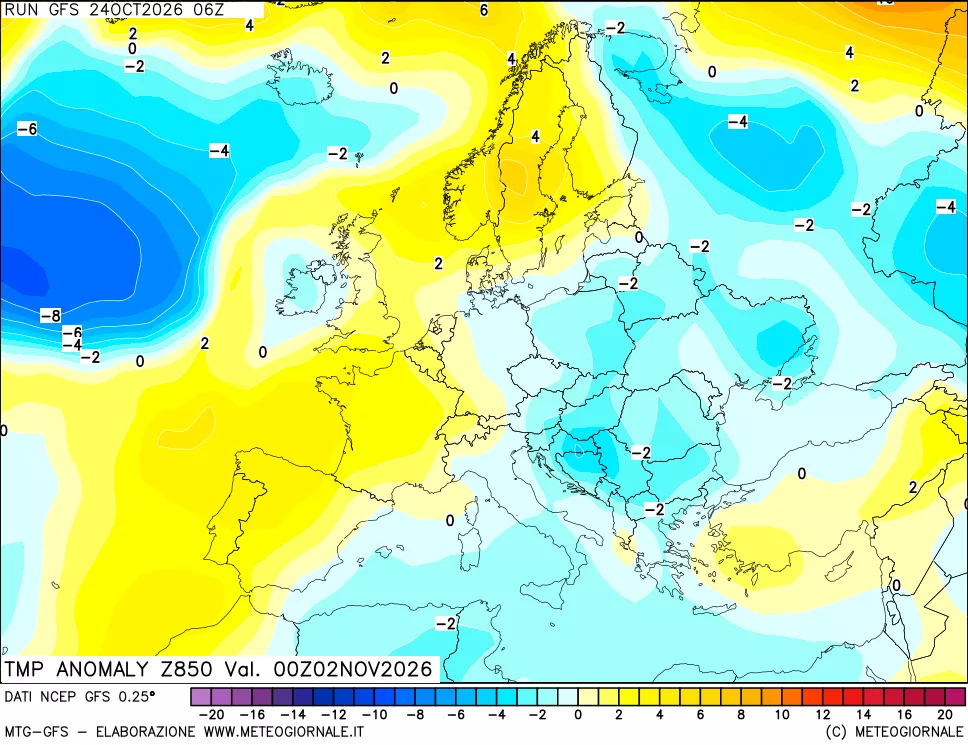 mappa 850 hPa Temp Anomaly vs Cli.No 1981-2010