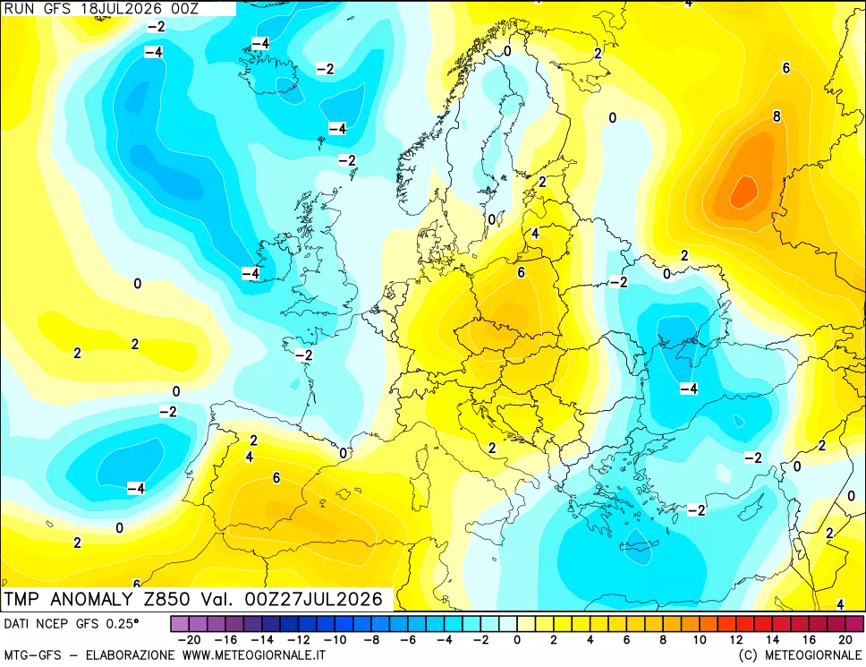 mappa 850 hPa Temp Anomaly vs Cli.No 1981-2010