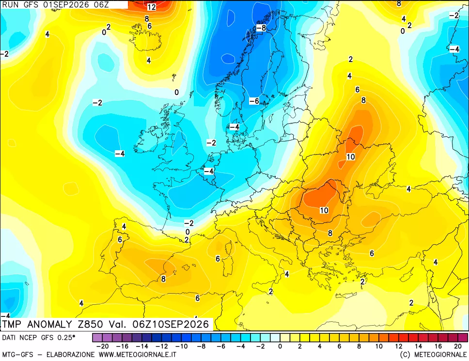 mappa 850 hPa Temp Anomaly vs Cli.No 1981-2010