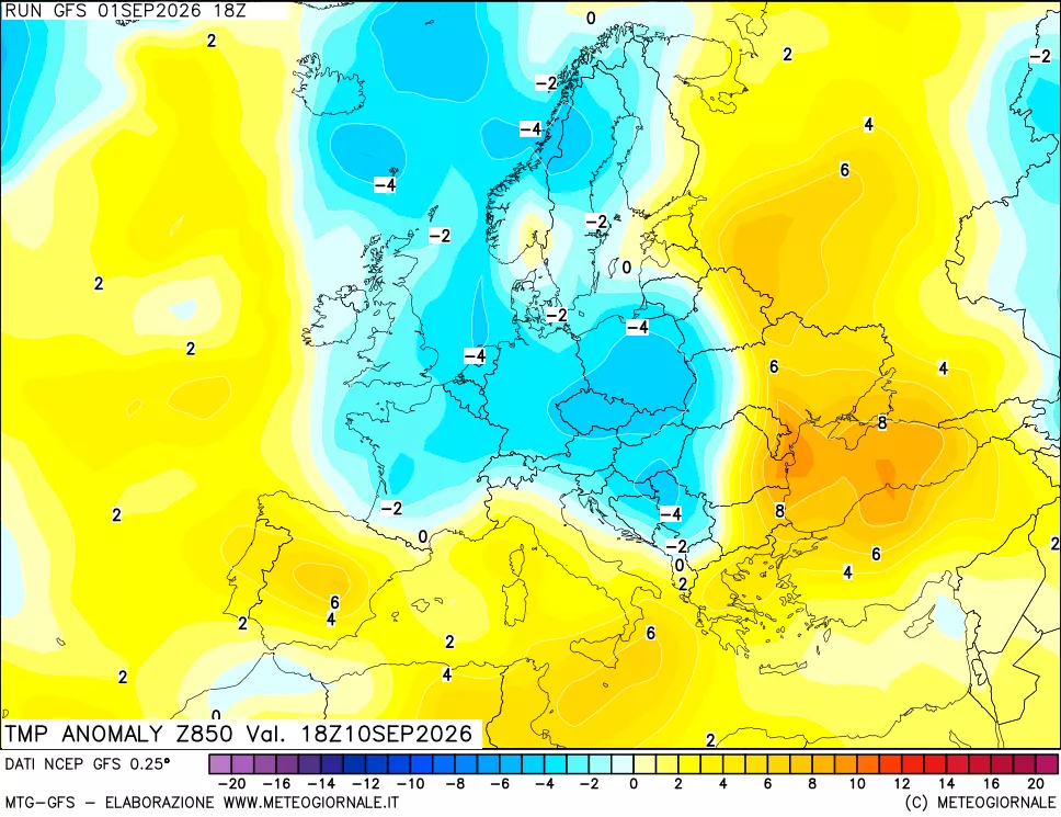 mappa 850 hPa Temp Anomaly vs Cli.No 1981-2010