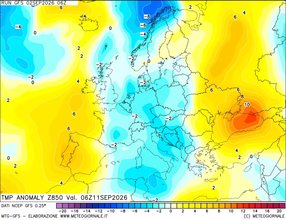 mappa 850 hPa Temp Anomaly vs Cli.No 1981-2010