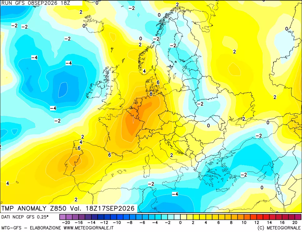 mappa 850 hPa Temp Anomaly vs Cli.No 1981-2010