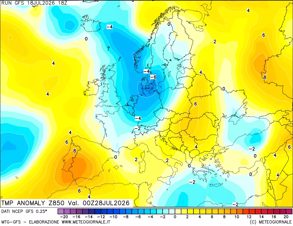 mappa 850 hPa Temp Anomaly vs Cli.No 1981-2010